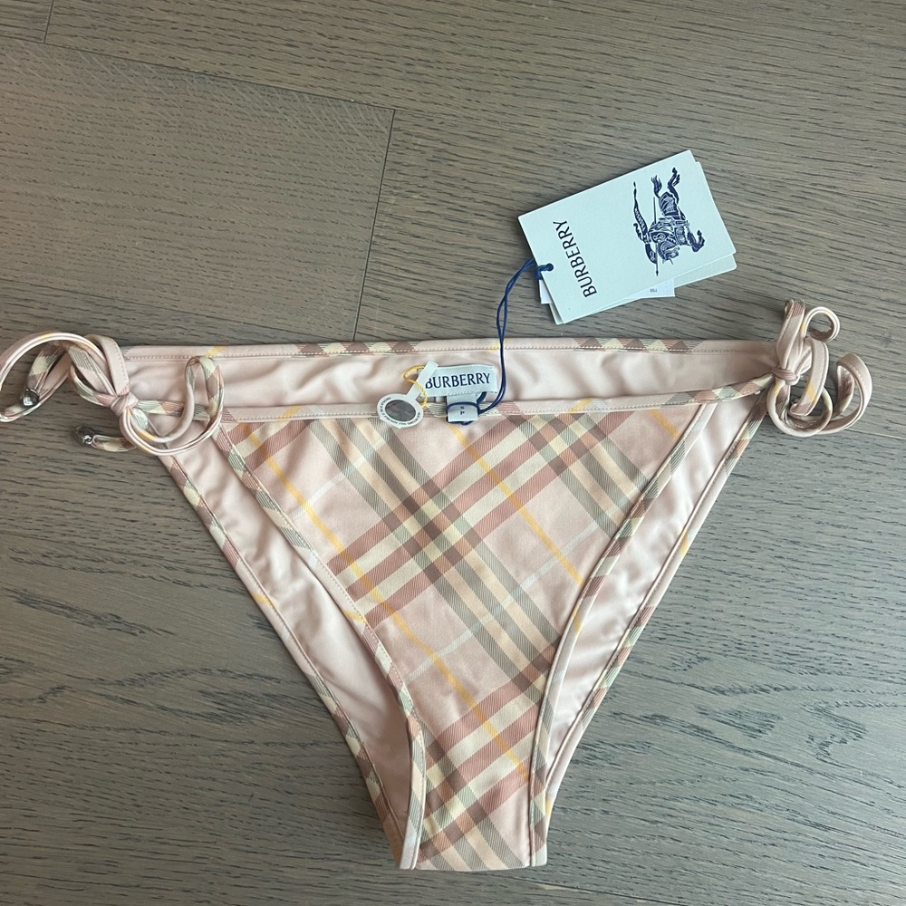 Burberry Checkered Bikini Bottom in Cream and Tan
